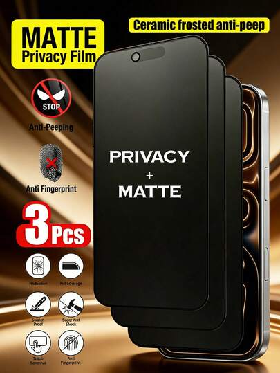 3 Packs Matte Ceramic Privacy Screen Protectors For IPhone 17 Pro Max. Features Include Privacy Protection, Soft Ceramic Texture, Anti-Glare And Fingerprint Resistance, Compatibility With Phone Cases, Easy Installation, Bubble-Free, Smooth Fit, And Compatibility For IPhone 17 /17 Pro Max/17 Pro/17 Air/16/15/14 Plus/13 Mini/12/11 Series.