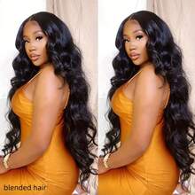 360°全蕾丝前额真人混纺假发，10-36英寸，女士款，巴西水波纹，13x4高清透明蕾丝前额真人混纺假发，预先拔毛，180%密度，易于佩戴，自然黑色 - 自然色&黑色系 - 查看 1