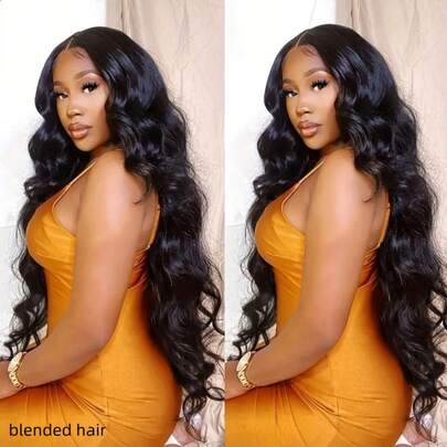 360°全蕾丝前额真人混纺假发，10-36英寸，女士款，巴西水波纹，13x4高清透明蕾丝前额真人混纺假发，预先拔毛，180%密度，易于佩戴，自然黑色