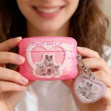 Heart-Shaped Cat Protective Case Compatible With Apple Wireless Charging Case, Scratch-Resistant And Anti-Drop - Clear - View 3