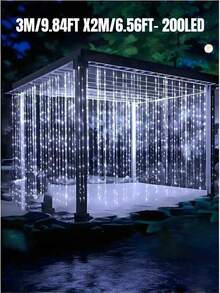 1条太阳能窗帘灯串 - 100/200/300颗LED灯珠，8种照明模式，IP65防水，户外太阳能灯串，适用于花园、露台、凉亭、房屋墙壁、家居、婚礼、派对、窗户、圣诞节、节日、复活节装饰，室内/室外（暖白/白/彩色） - 黑色 - 查看 22