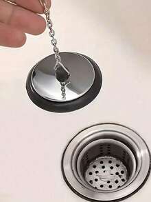 1pc Drain Stopper With Chain, Bathtub Sink Water Stopper, Bathroom Sink Plug, Bathroom Accessories - Round - View 2