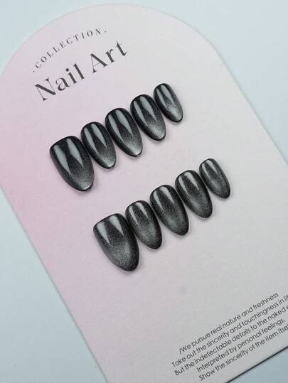 10pcs/Set Handmade Short Almond-Shaped Wearable Nails, Black Ombre Glitter Decor, Suitable For Women & Girls, Fit For Party, Nightclub And Daily Wear, Comes With Manicure Tools, Ideal As Gift, Nail Stickers, Nail Accessories, Press-On Nails