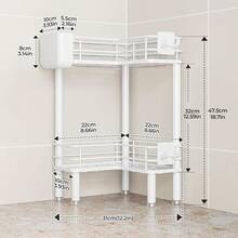 4 Tier Floor Standing Corner Shower Caddy Organizer With Toothbrush Holder, Large Spacing Floor Shower Shelf Rack Storage Stands With Hooks For Bathroom Kitchen, Black - 白色 - 查看 2
