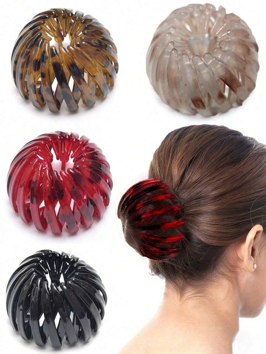 3个装可伸缩魔术发夹 - 复古几何马尾辫发圈，圆形发髻发夹，女士时尚发饰