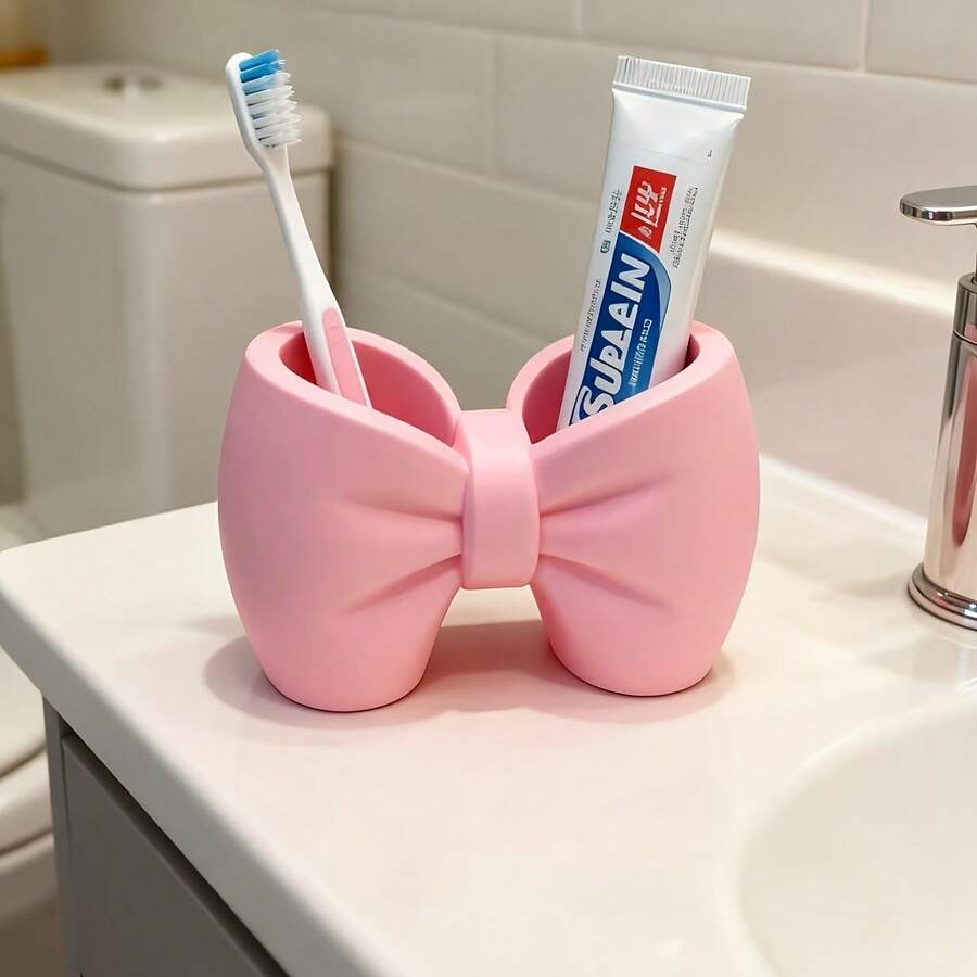 1pc Butterfly Shaped Toothbrush Holder, Suitable For Storing Stationery In Bedroom Or Hanging Toothbrush In Bathroom, Decorative And Practical, Made Of Durable Plastic, Butterfly Design, Multi-Functional, Easy To Clean, Space-Saving, Available In White And Pink Colors, Ribbon Decor On Butterfly Shape, Can Hold Toothbrush Or Pens, Suitable For Bathroom, Bedroom, Kitchen, Desk, Vanity, Great Gift Option - Multicolor - View 1