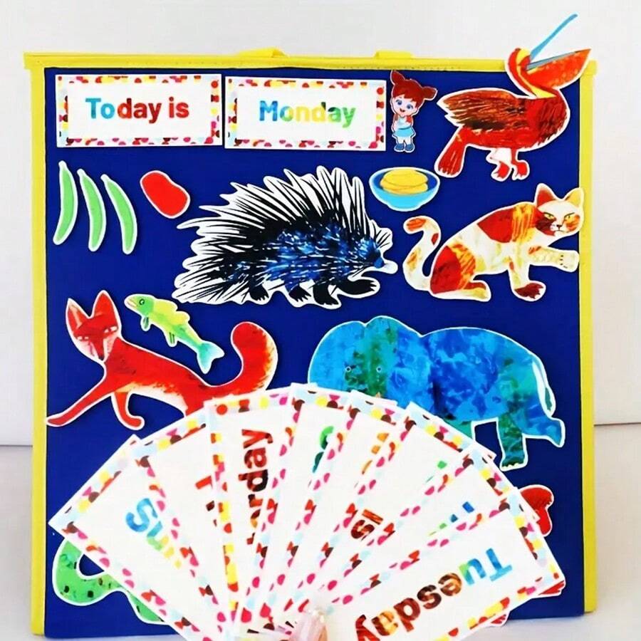hoojojo 28 piezas "Hoy es lunes" Juego de historia de fieltro, Juego de vocabulario de los días de la semana, Actividad de clase, Material didáctico, Artículos de papelería educativa
