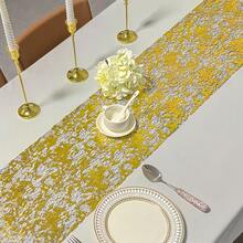 Chemin de table en maille noire avec feuille d'or pailletée, maille noire brillante avec feuille d'or, élégant et à la mode, convient pour les décorations de Noël, Halloween, Saint-Valentin, Thanksgiving et autres fêtes, table à manger, mariage, anniversaire, décoration de centre de table pour restaurants, hôtels, cafétérias - Multicolore - Voir 14