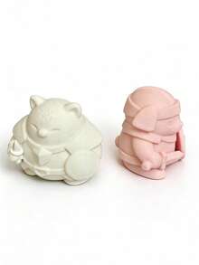 2pcs Pink & White Dog Leopard Warrior Figurine, Adorable Desktop Decor - 2pcs - View 6