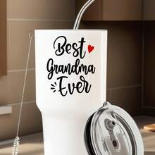 30oz Stainless Steel Tumbler Black White Options,  Best Grandma Ever With Heart And Sparkles Graphic Cups, Insulated Travel Coffee Mug With Lid And Straw , Double Wall Vacuum Reusable Travel Cups,  Funny Birthday Party Gift For Men - 白色 - 查看 1