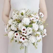 1束人造牡丹丝菊花束，秋季装饰，婚礼花瓶，家居/餐厅/卧室装饰，节日/生日/派对/花园摆件 - 白色 - 查看 6