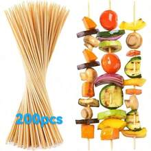 30 piezas de Pinchos de bambú desechables de 11,81 pulgadas de grosor de 3 mm, disponibles en paquetes de 50/100/200 piezas, adecuados para ramos, uso comercial y doméstico, excelentes para asar pollo, salchichas, dulces, frutas y pescado - A - Ver 10