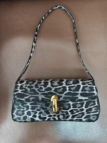 Women's Shoulder Bag, Retro Leopard Print Baguette Bag, Niche Design Underarm Bag, Elegant Commuter Handbag - Black - View 5