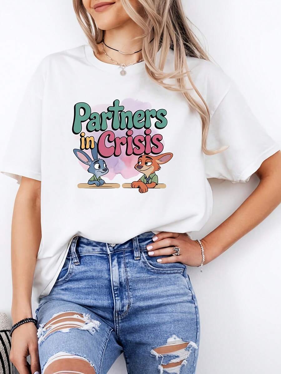 Zootropolis 2 T-Shirt Judy & Nick 'Partners In Cr' Cartoon - White - View 1