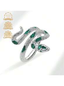 S925 Sterling Silver Unique Snake-Shaped Nickel-Free Hypoallergenic Women's Ring, Lucky Ring, Faith Ring, Artistic Retro Style, Suitable For Daily Wear, Parties, Holidays, Valentine's Day, Halloween, Easter, Comes With Gift Box - Red - View 7