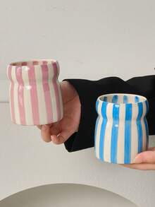 Cabin Kangaroo 1 chiếc cốc sứ kẻ sọc vẽ tay kiểu Ins, cốc cà phê thiết kế độc đáo, cốc ăn sáng gia đình, cốc đựng cọ trang điểm cao cấp. - Nhiều màu - Xem 12