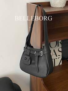 Túi đeo vai nữ thanh lịch, tối giản, họa tiết vải thiều, thích hợp cho việc đi chơi. - màu đen - Xem 9