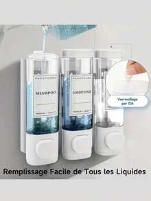 1pc Wall-Mounted Bathroom Soap Dispenser, Can Hold Shower Gel, Shampoo And Conditioner - Suitable For Handwashing, Showering And Hair Care - Pump Bottle Style With Soap Dispenser Tray, Hotel-Style Wallmount Triple Soap Dispenser. Suitable For Bathroom, Kitchen, Supermarket, Hotel And Restaurant. - Multicolor - View 2