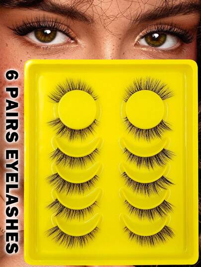 6 Pairs Eyelashes- Reuseble, Clear Band Fake Lashes ,Crisscross And Soft,Natural Enlarged Eyes Lashes ,Eyelashes,Comfortable To Wear, Lash Tech Supplies.For Daily Wear And Performance And Travel And Gifts And Party And Wedding And Commuting And Beach,Suitable For Beginners.