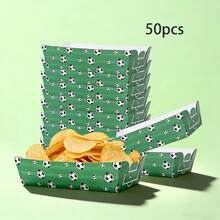 10pcs/20pcs/50pcs,Soccer Field & Football Pattern Paper Snack Trays - Green Football Disposable Potato Chip Boxes,Paper Containers For Stadium Parties,Game Nights & Sports Events,Soccer Party Favors, Snack Trays With Boat-Shaped Box For French Fries - Green - View 8