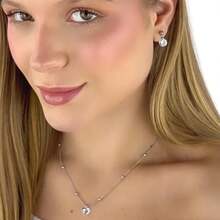 Thin Snake Chain Earrings With Ball Pendant, Women's Set, Hypoallergenic Stainless Steel - Bạc - Xem 1