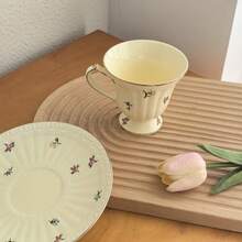 花卉图案陶瓷咖啡杯，优雅下午茶，欧式金边红茶杯 - 粉色 - 查看 4