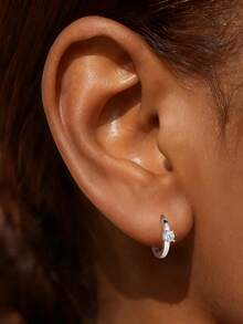 1PC 925 Sterling Silver Dainty Prong Setting Stud 18K Gold Plated Cartilagefour Claws Tragus Piercing Hypoallergenic Earring Jewelry Gift For Women Girls Daily Wear Wedding Party Engagement ﻿ - Silver - View 1