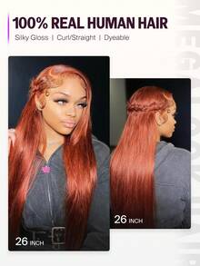 MEGALOOK 红棕色直发升级版 13x6 三合一™ 无胶假发 透明蕾丝前额真人发 无需胶水，自然发际线，丝滑直发真人发假发，配有可调节抽绳假发帽，180% 密度 - S33 - 查看 9