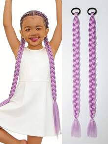 2pcs Synthetic Long Braid Ponytail, With Elastic Colorful Braided Ponytail Hair Accessories, Suitable For Children - Multicolor - View 12