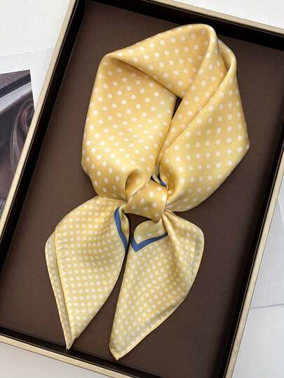 1pc Women's Luxury Elegant Fashion Polka Dot Print 70*70cm 100% Silk Bandana Scarf, Spring Headband Hair Tie Accessory