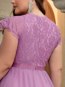 Đầm dự tiệc cỡ lớn dành cho nữ, màu trơn, thanh lịch, duyên dáng, phối lưới và ren tương phản, có khóa kéo, thích hợp cho phù dâu, dự tiệc tối, khách dự đám cưới, mẹ cô dâu, tiệc cocktail, dạ hội, mùa xuân/hè/thu/đông. - Màu Lilac Tím - Xem 10