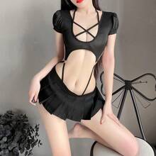 Cosplay Lingerie Anime Costume Sexy Cutout Bodysuit Cute Mini Skirt Kawaii Top Lolita Underwear Japanese Swimsuit - màu đen - Xem 3
