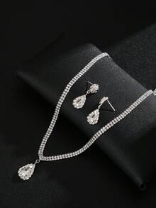 欧美时尚几何图案休闲铜质两件套首饰，适合新娘、伴娘、派对、摄影等场合，全年皆宜。 - 銀色 - 查看 3