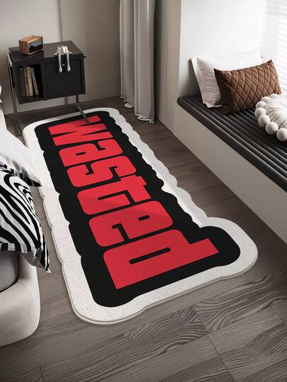 1pc Faux Wool Rug With "My World" Funny Text Pattern, Machine Washable - Asymmetrical Shape Doormat, Suitable For Bedroom, Indoor Decor, Christmas, Thanksgiving, Father's Day Etc. - Pink With Black Letter Design