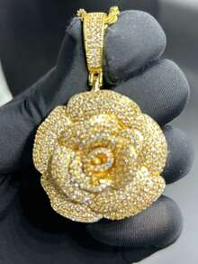 Unisex Hip Hop Rose Flower Pendant Necklace, Brass Cubic Zirconia Micro Pave Cute Petite Floral Necklace - Flowers - View 8