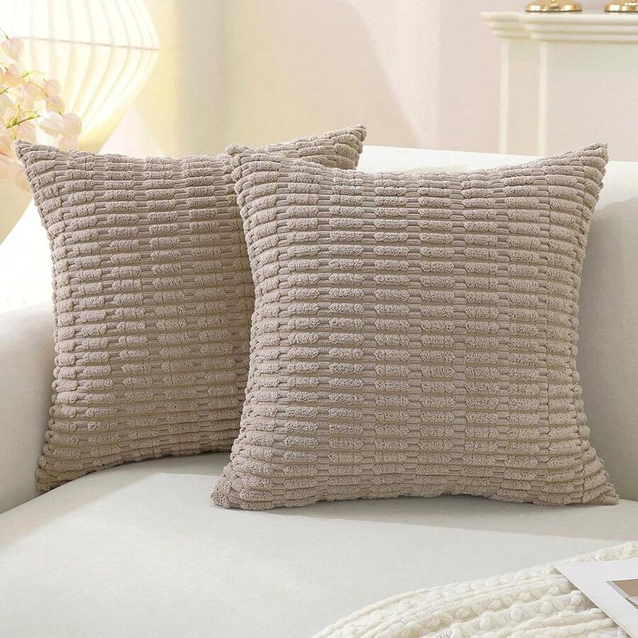 YSTYLE Samt-Sofakissenbezüge 45x45 cm, 2 Stück, weiche Sofakissenbezüge, minimalistischer Kissenbezug, Wohnzimmerkissenbezüge mit verdecktem Reißverschluss - Khaki - Übersicht 1