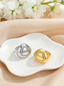 1 chiếc nhẫn khắc dấu đính pha lê dày dặn dành cho nữ, mạ vàng 18K, làm từ thép không gỉ, kiểu dáng nổi bật, không gây dị ứng và chống thấm nước. Quà tặng trang sức thời trang. - Nhiều màu - Xem 1