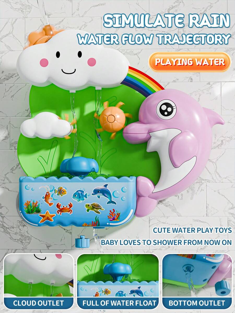 1pc Durable Interactive Colorful Baby Bath Toy, Suitable For 1-3 Years Old, Newborn Bathing Toy, Cute Dolphin Shape With 3 Strong Suction Cups