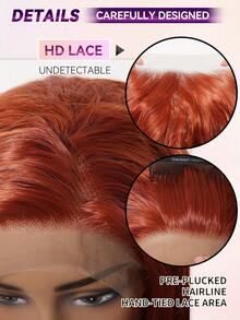 13x4 HD Lace Front Water Wave Wig, 28 Inch Ginger Red Long Curly Style, Machine Made Synthetic Wig Heat Resistant For Cosplay & Music Festival - Burnt Orange - View 6