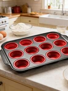 1件套可折叠硅胶蛋糕烘焙模具套装，烘焙工具，蛋糕托盘，吐司模具，隔热 - A - 查看 3