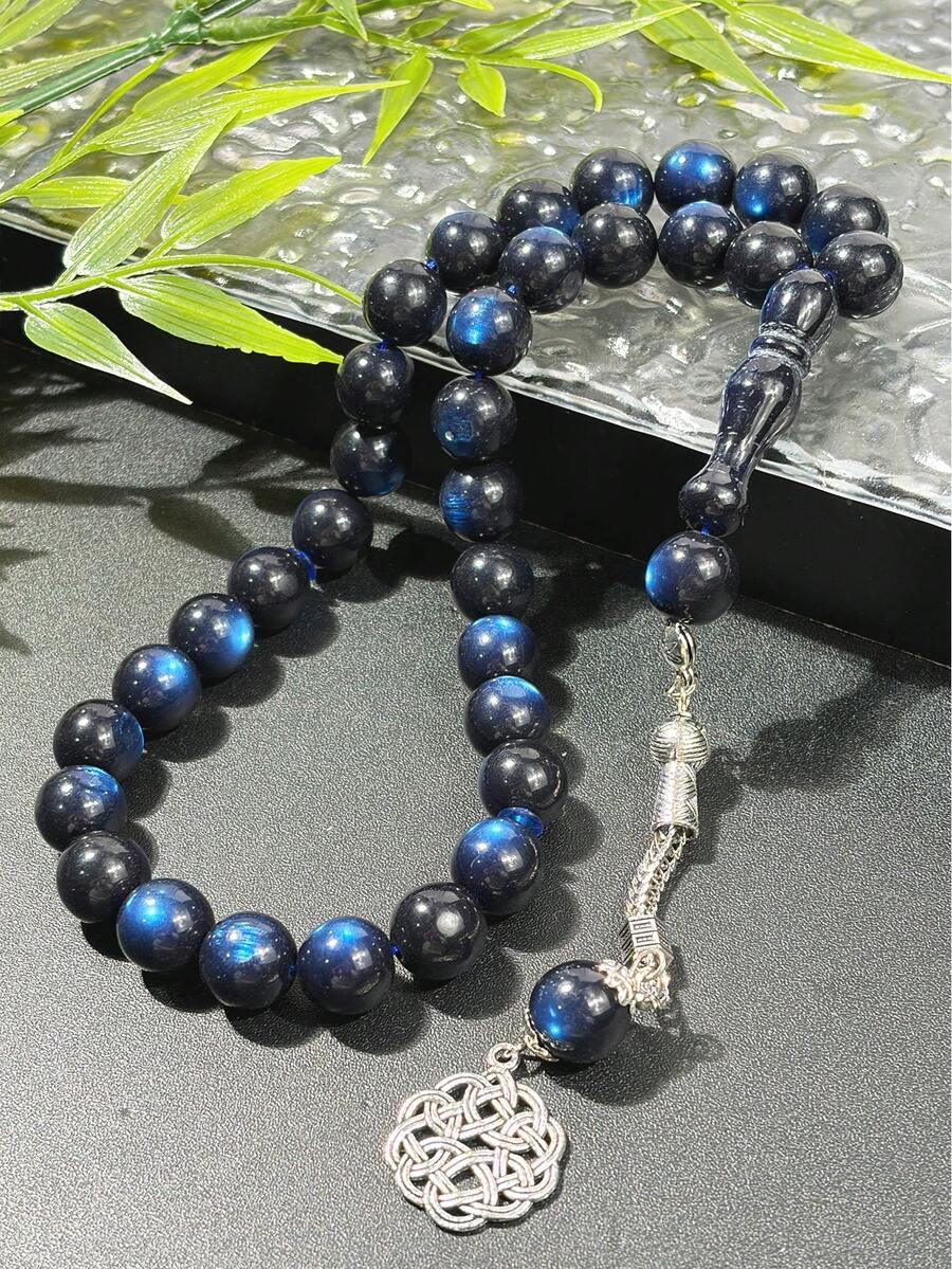 1条新款12毫米闪亮珠子，33颗珠子，穆斯林单串流苏祈祷念珠手链，简约风格 - 彩色 - 查看 1