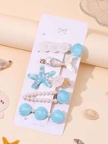 5PCS Shell Hair Clips For Girls Shiny Starfish Alligator Clips Faux Pearl Decor Hair Barrettes With Mermaid Tail For Spring&Summer Holiday Vacation Outfits Nature Headdress Teens Hair Accessories - Multicolor - View 12