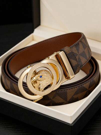 男士自动皮带 - 高品质PU皮革，金色/黑色可选，可调节且经久耐用，适合商务和休闲场合，是父亲节、周年纪念日、节日等场合的完美礼物。