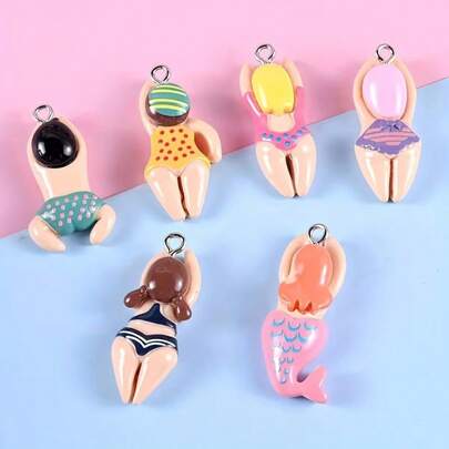 2018年6月12日 卡通树脂迷你游泳者挂件 手工工艺品 DIY配件材料 情人节主题 多种颜色可选