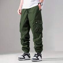 Shendy Vendy Men's Loose Drawstring Elastic Waist Cuffed Jogger Pants With Slant Pockets - 橄欖綠 - 查看 8