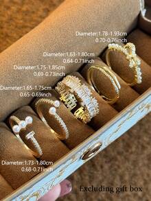 5件套奢华优雅立方氧化锆仿珍珠戒指，独特个性化，适合日常、派对、宴会、度假等场合，女士戒指 - 金黃色 - 查看 3