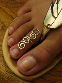 1 Anillo de tobillo de cobre con diseño simple y ajustable - Dorado - Ver 4