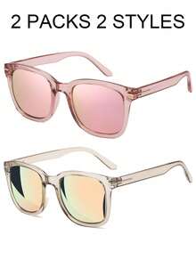 HYCHIC Fashion Sunglasses For Women, Polarized Driving, Anti Glare UV400 Protection, Fashionable Design - 透明粉*粉膜+香檳金 - 查看 3