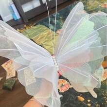 Trang trí tường hình bướm 3D lưới cỡ lớn, bướm nhân tạo 50cm dùng cho lối đi trong đám cưới, tiệc tùng và phông nền chụp ảnh ngoài trời, chủ đề: "Những chú bướm dẫn đường", quà tặng Ngày của Mẹ. - Màu trắng đầy màu sắc - Xem 11