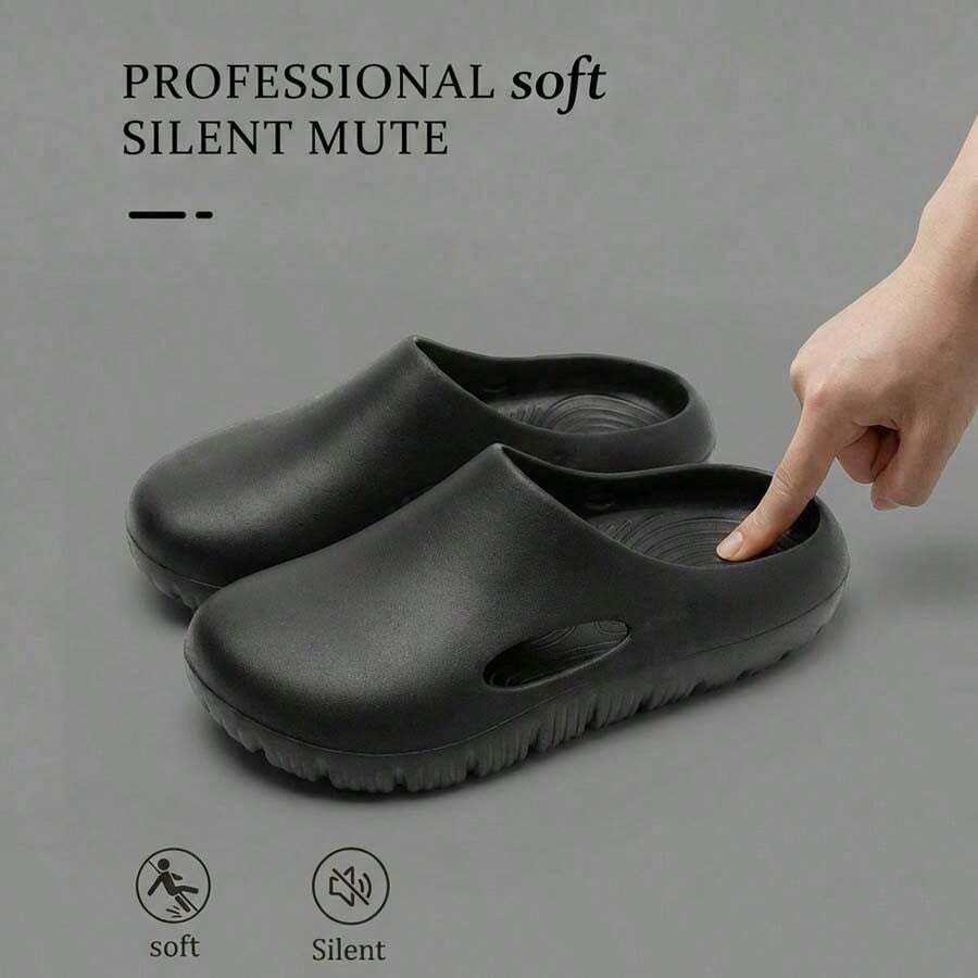 新款休闲百搭EVA拖鞋，厚底耐磨沙滩拖鞋，情侣夏季款 - 黑色 - 查看 1